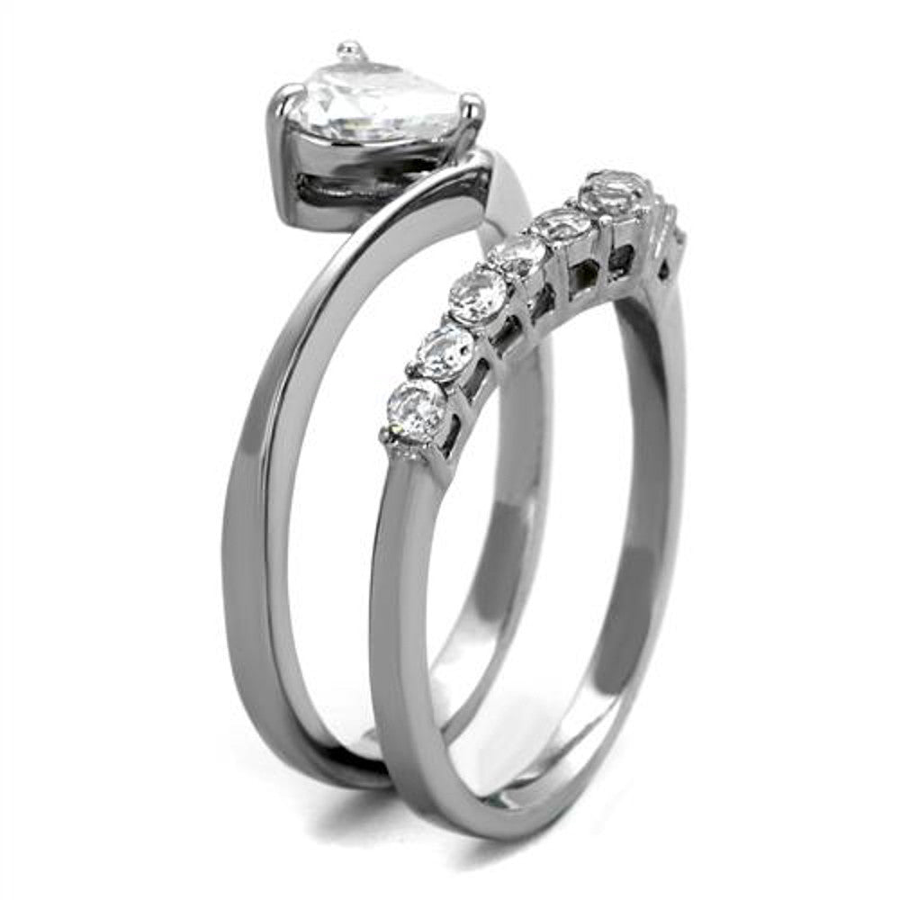 ARTK2178 Stainless Steel Wedding 1.07 Ct Heart Shape Zirconia Ring Set Women's Size 5-10